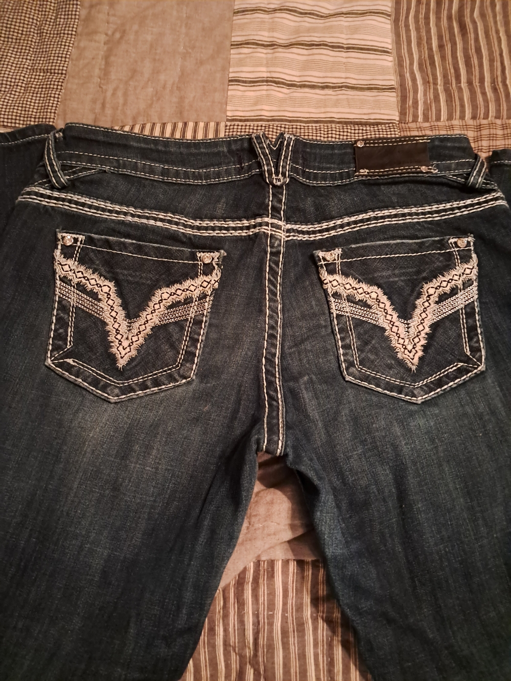 Vigoss Dark Blue Bootcut Jeans with Cream Embroidered Back Pockets